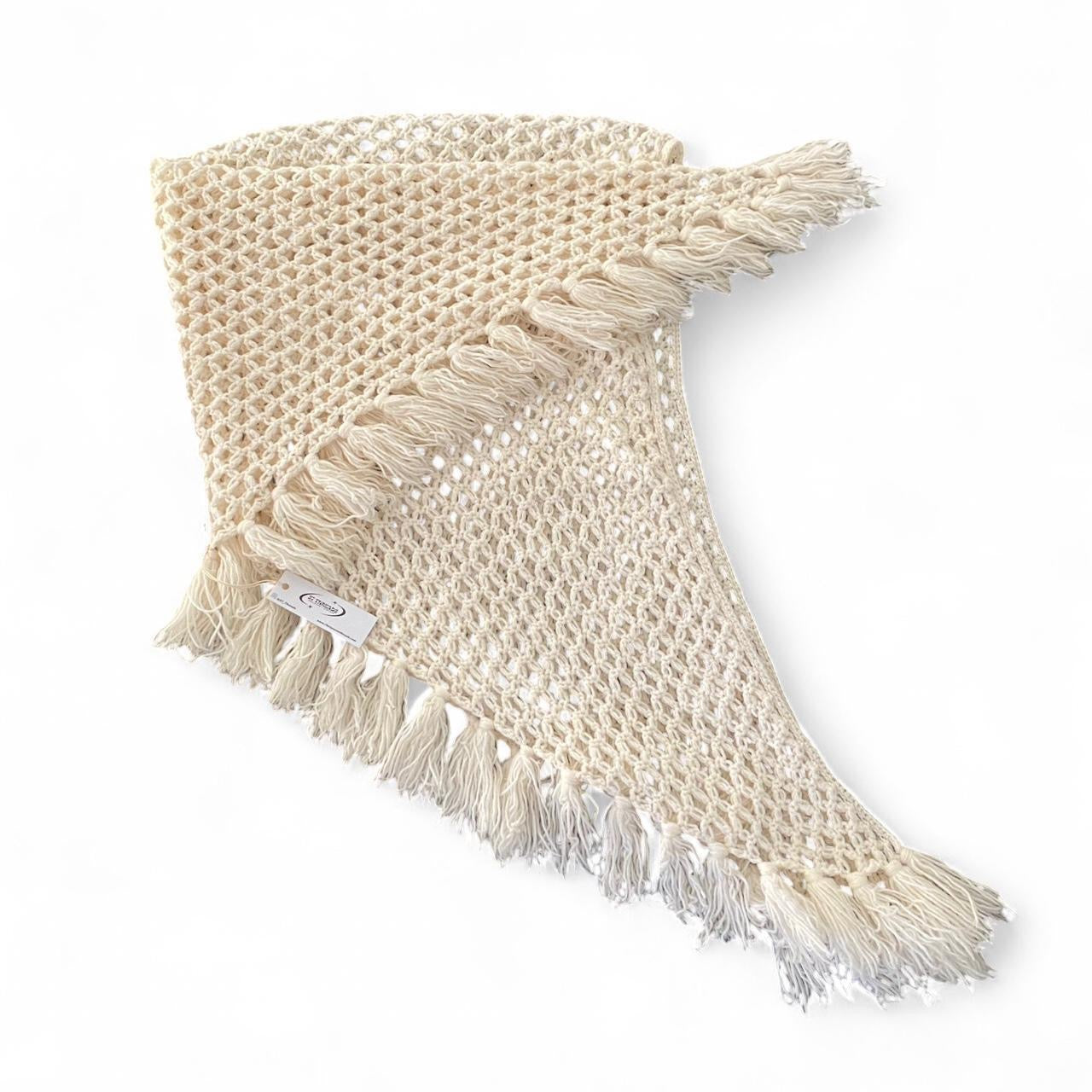 Cute Cream boho crochet shawl with fringe