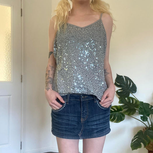 Sparkly Y2K silver sequin tank top