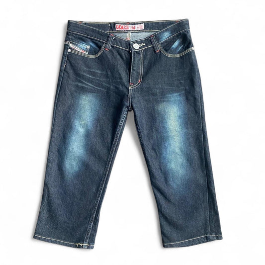 Vintage mid rise denim embroidered 3/4 jeans