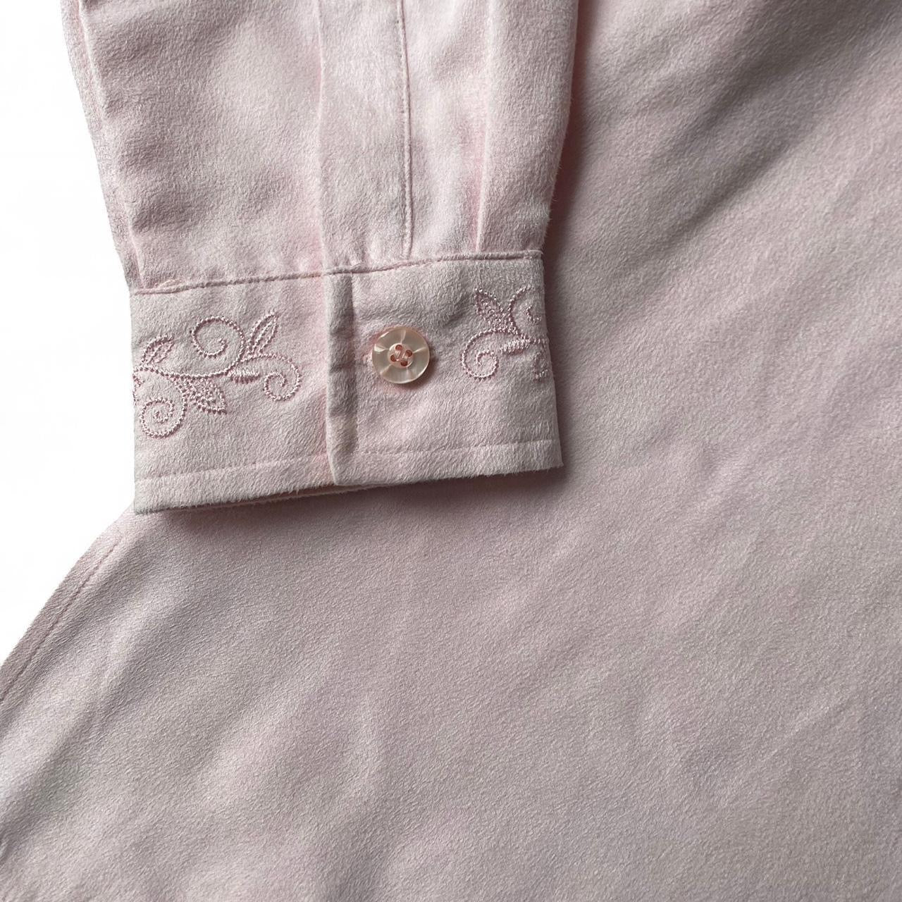 The cutest vintage baby pink western suede shirt