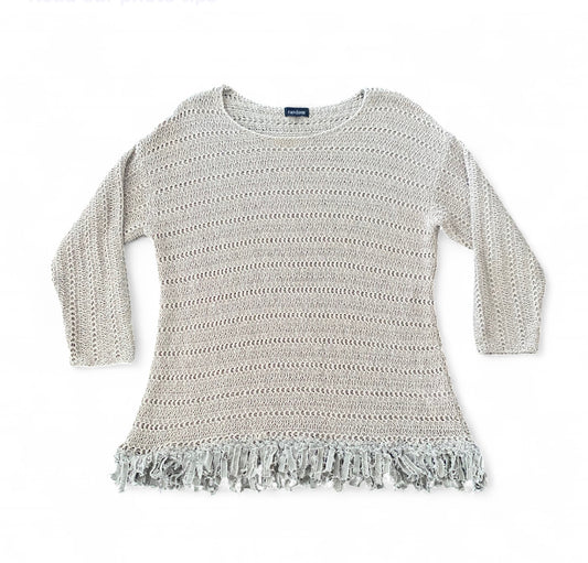 Fairy tan crochet sweater with fringe hem