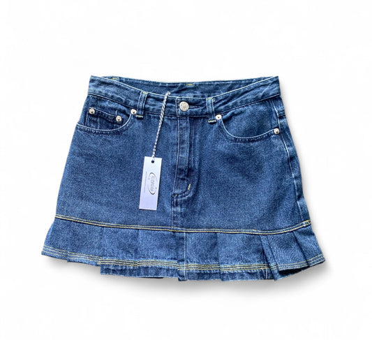 Reworked Mini denim skirt with pleats