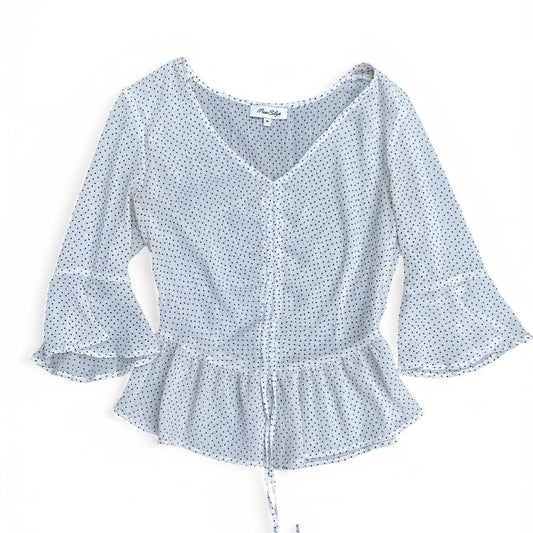 White polka dot peplum top with ruffles!