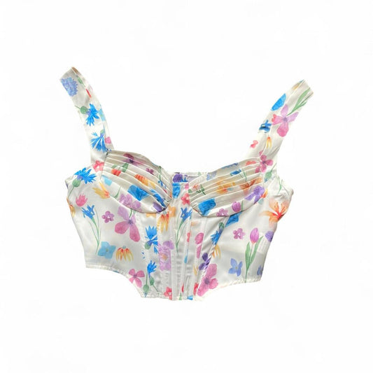 Cute cropped cream Floral corset top