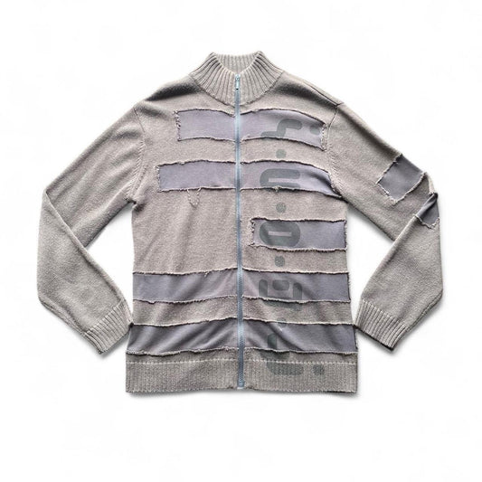 Sick Y2K two toned patchwork grey zip up knit