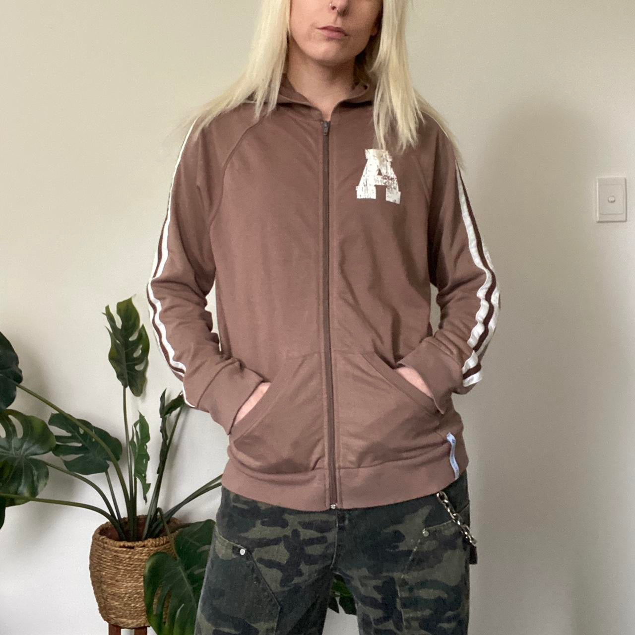 Y2K brown striped sport zip up jacket