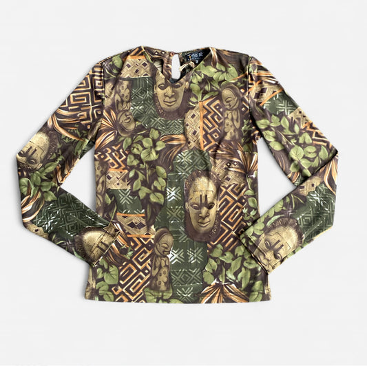 Vintage Tina R Collection long sleeve top with tribal graphics