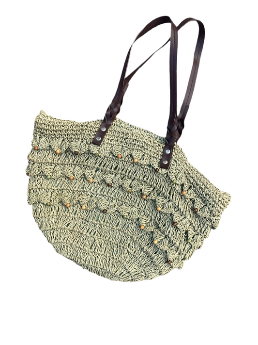 Amazing vintage green woven bag with cute beads