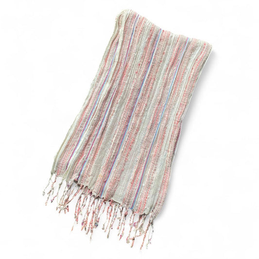 Y2K pastel sparkly striped scarf with fringe