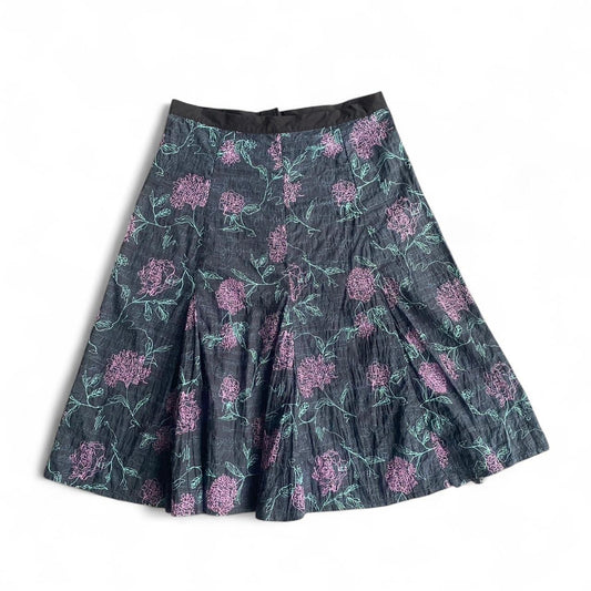 90s Black and purple floral pleated skirt