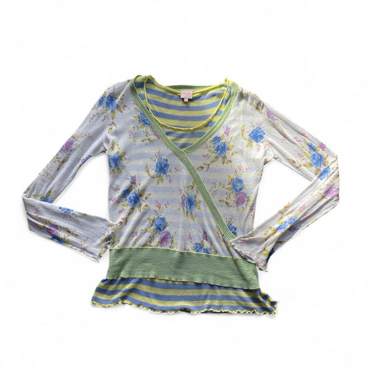 Y2K layered fairy floral top with ruffle hem