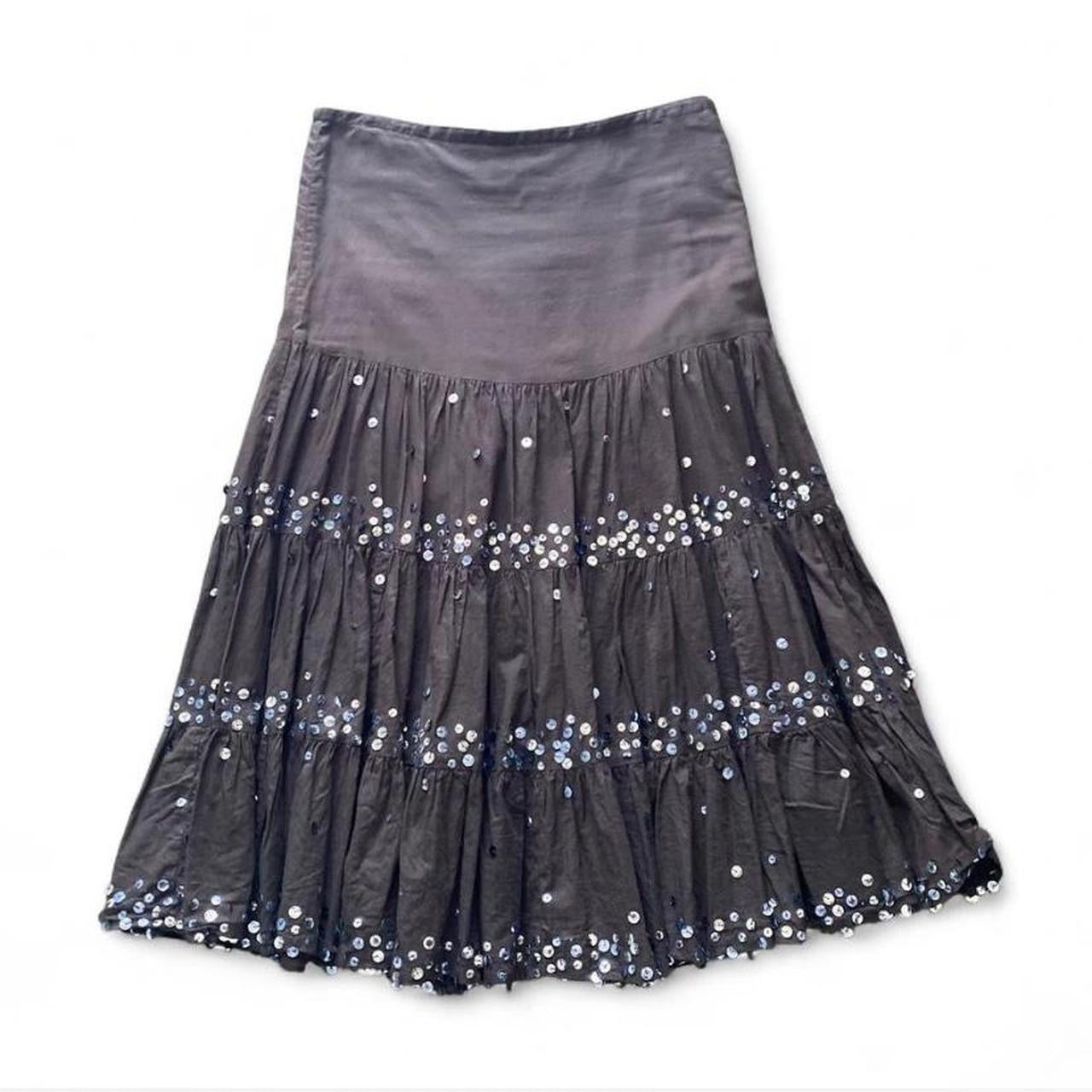 Y2K Brown fairy pleated maxi skirt with sequins
