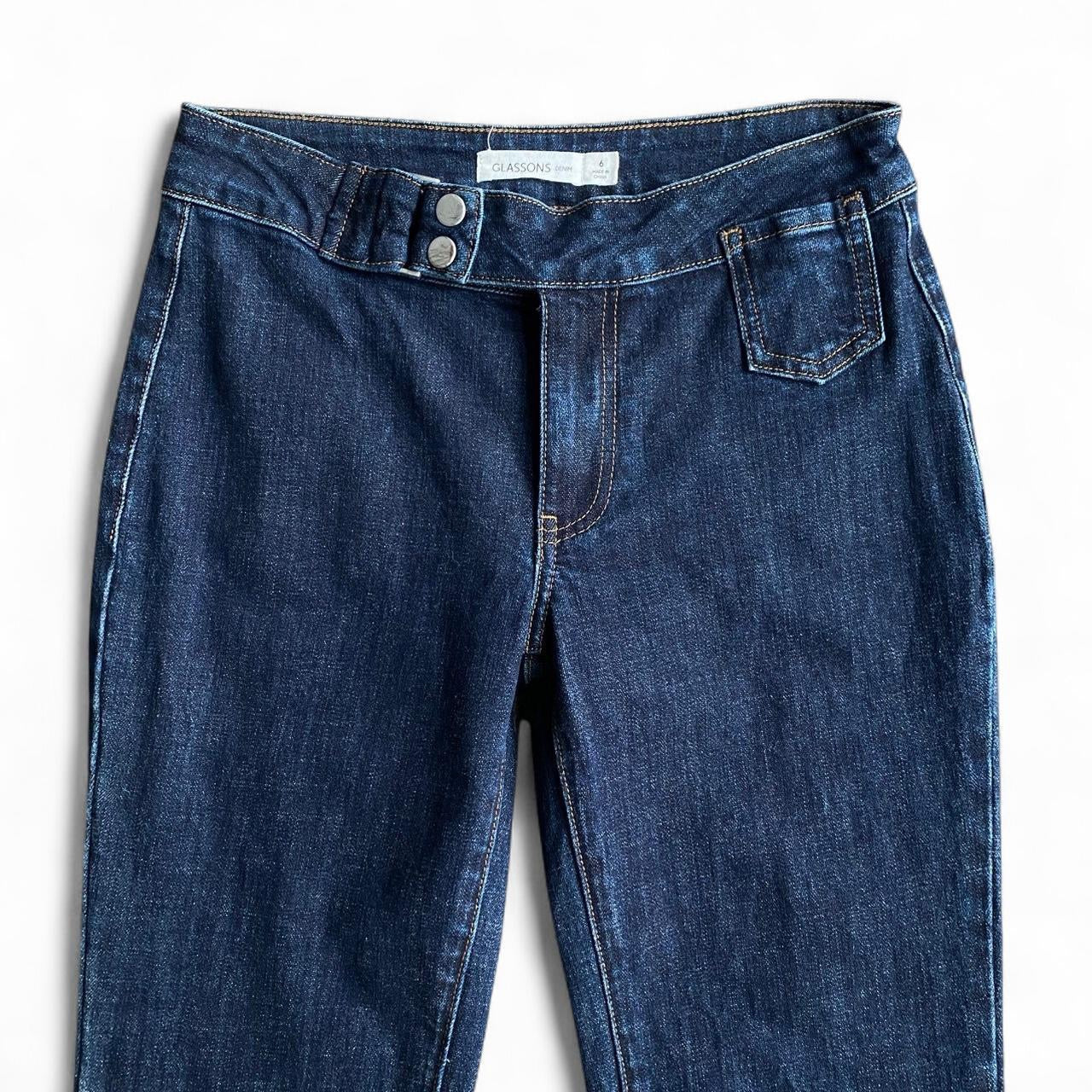 Low-rise flare jeans with button belt detail