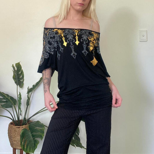 Y2K gold and black Valley girl top