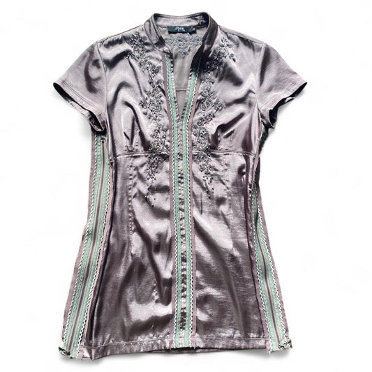 The cutest Y2K grey/purple Satin detailed zip dress