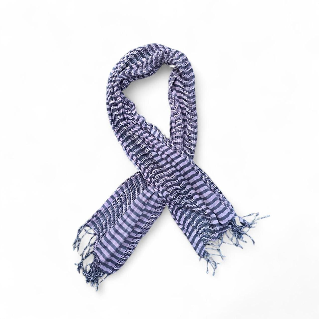 00s Grey and pink striped scarf with tassels