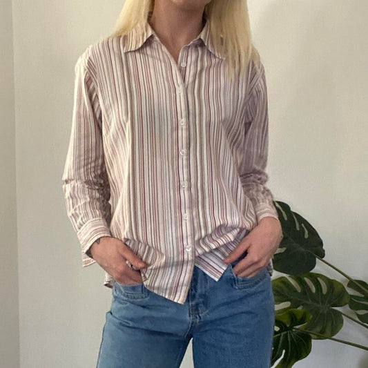 Y2K brown and red striped button up shirt