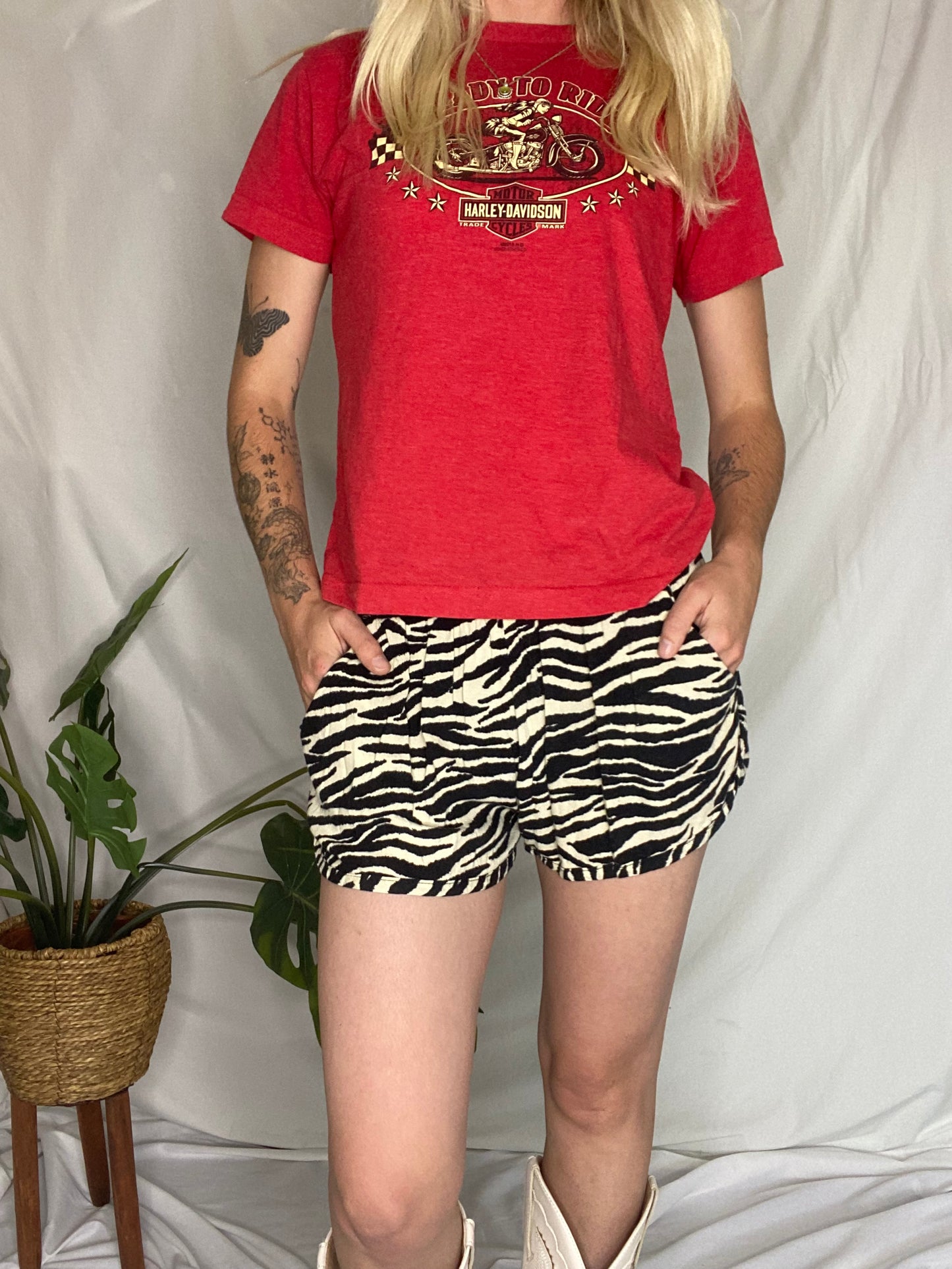 Black/cream Zebra print flowy mini shorts