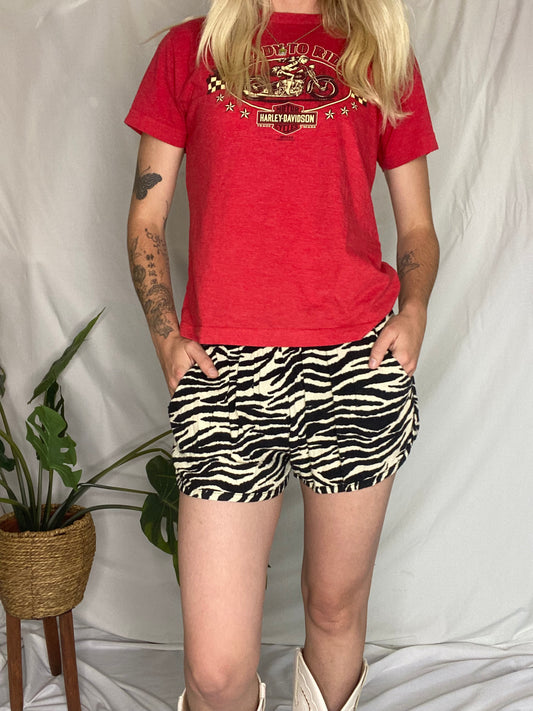 Black/cream Zebra print flowy mini shorts