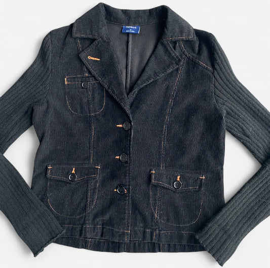 Amazing vintage Black corduroy button-up jacket with cool orange stitching