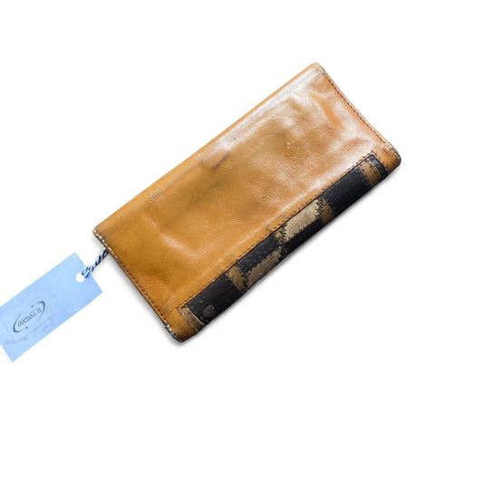 Vintage Tan and Brown checkered leather wallet