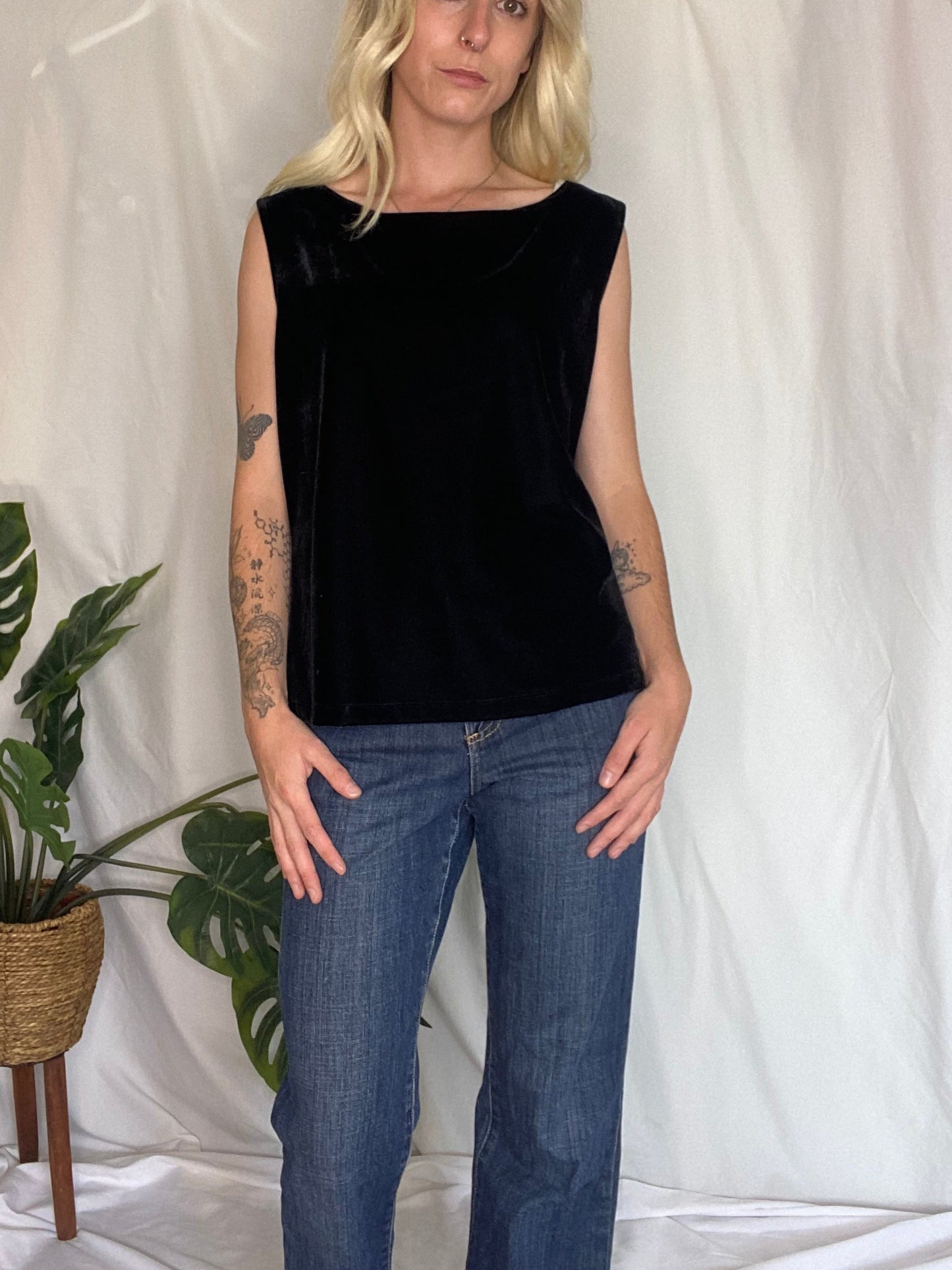 Vintage Velvet Black square neck tank top