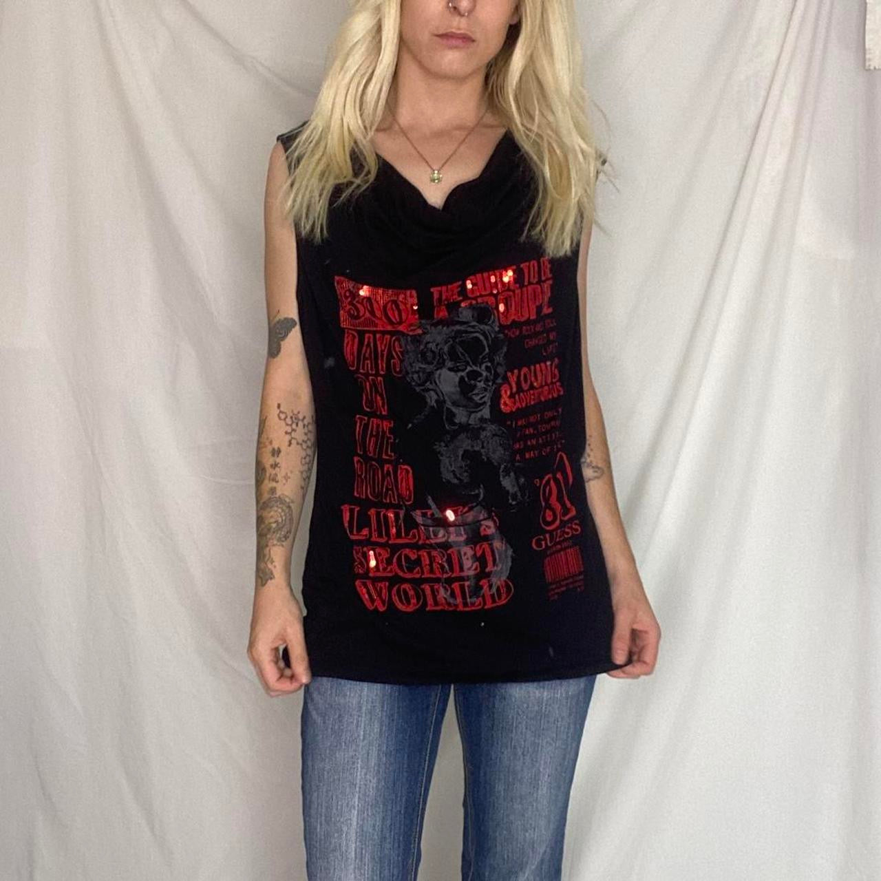 Y2K Guess black graphic sleeveless top