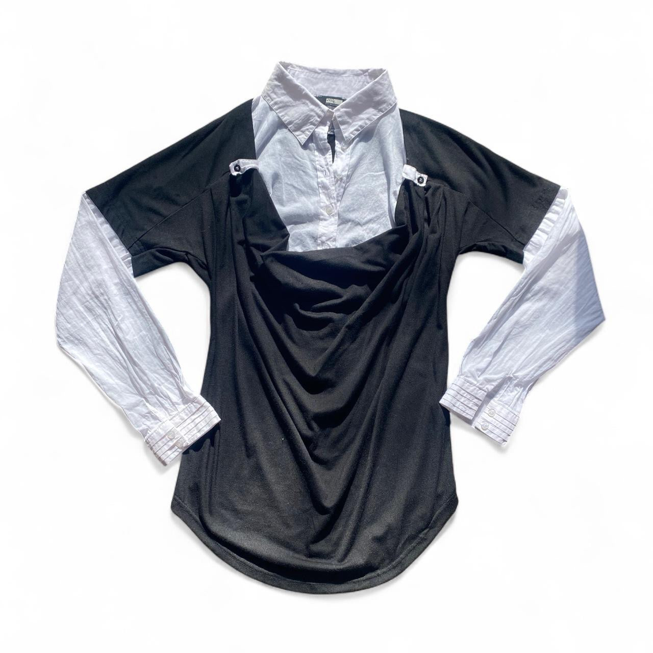 Y2K Black and white asymmetrical layered shirt