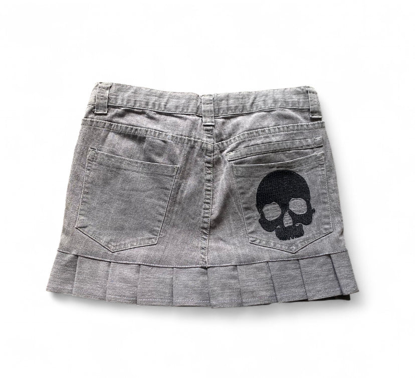 Reworked Grey denim skull mini skirt