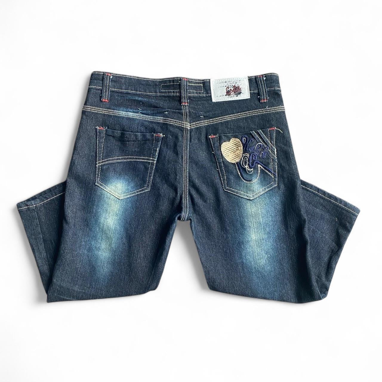 Vintage mid rise denim embroidered 3/4 jeans