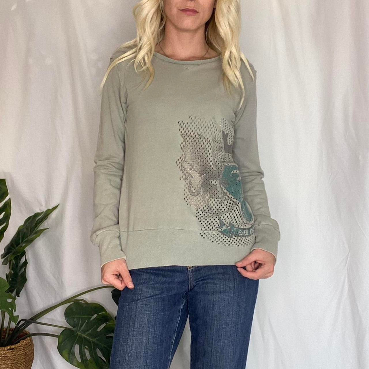 Sage green Y2K style distressed Crewneck