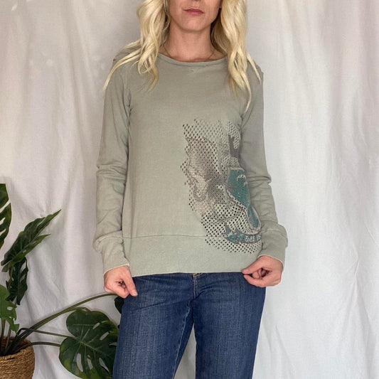 Sage green Y2K style distressed Crewneck