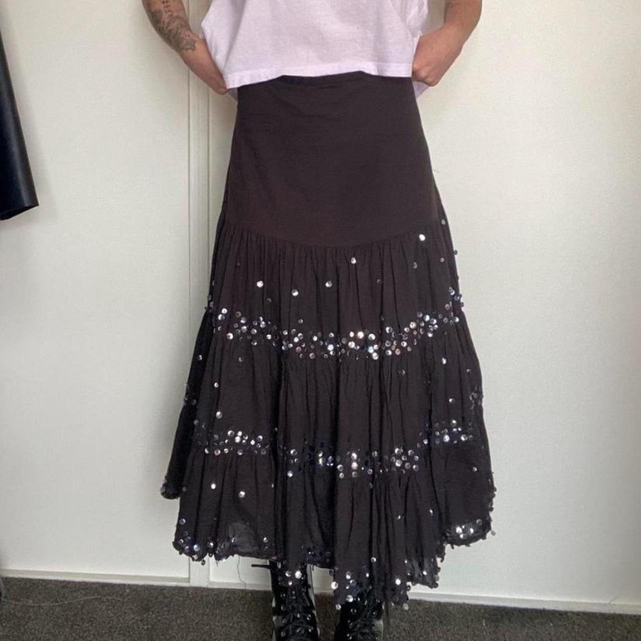 Y2K Brown fairy pleated maxi skirt with sequins