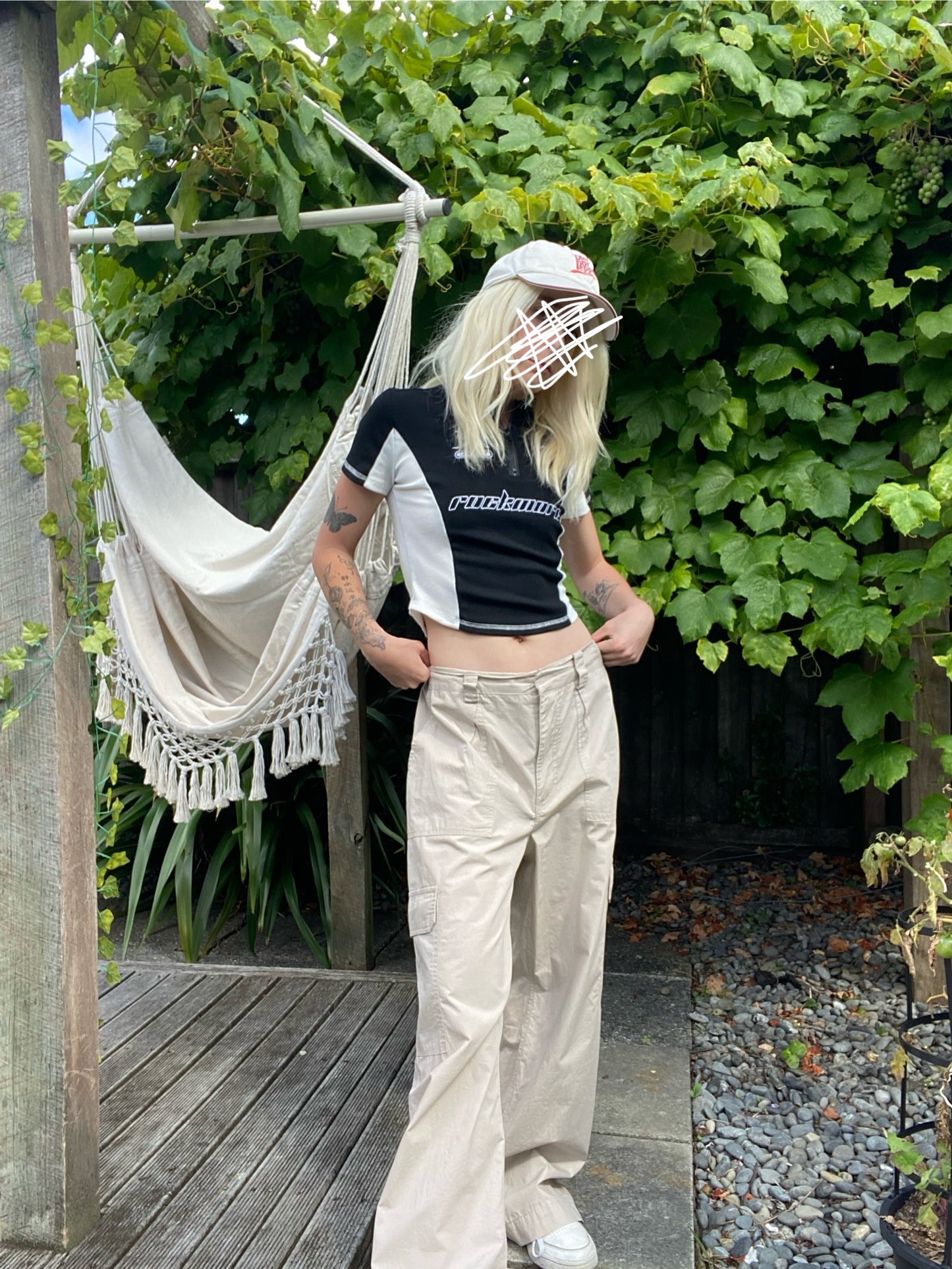 Cream wide-leg cargo pants!