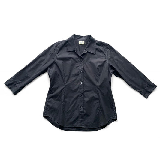 Black 3/4 sleeve fitted button up shirt