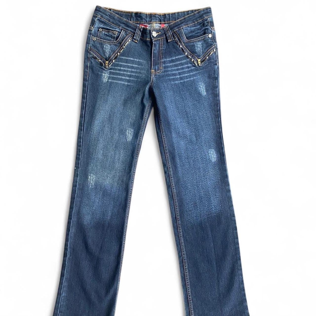 Y2K Mid-rise bootcut jeans with cool zipper details and embroidery