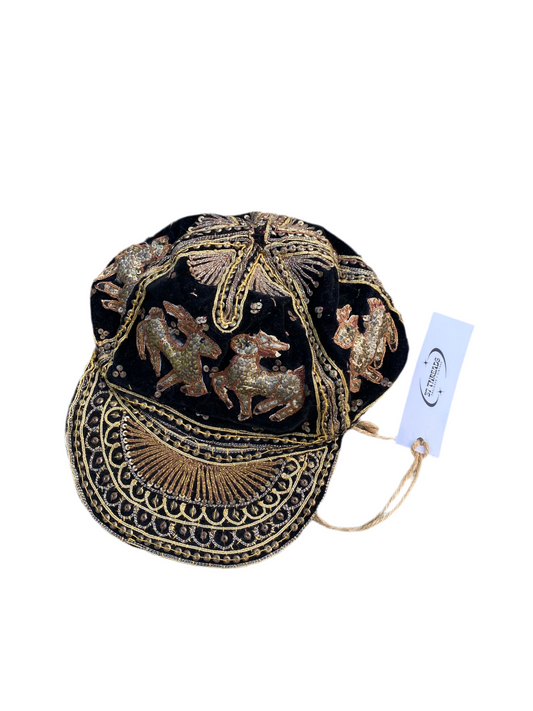 Vintage Black Velvet Cap with gold embroidery