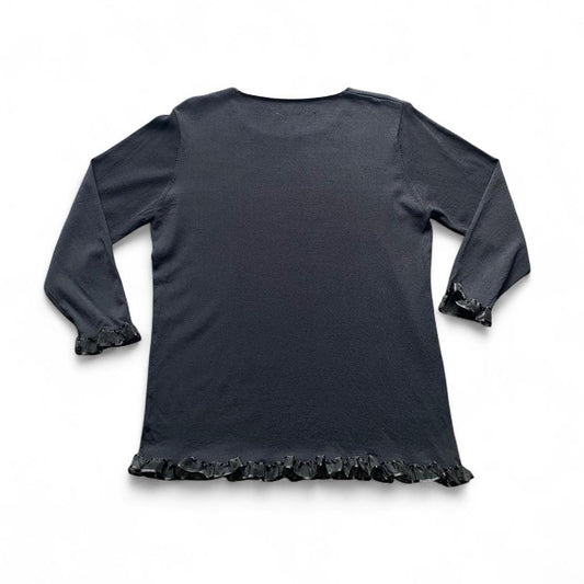 Black 3/4 sleeve knit top with lace trim