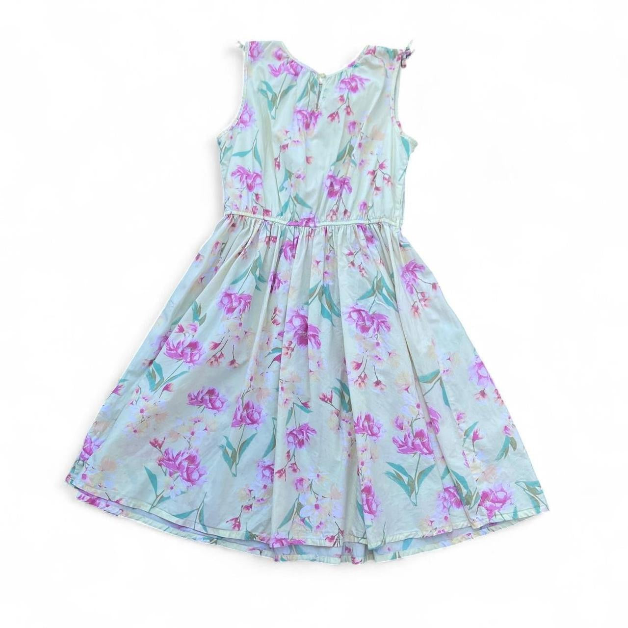 Baby yellow floral summer dress with pink flowers