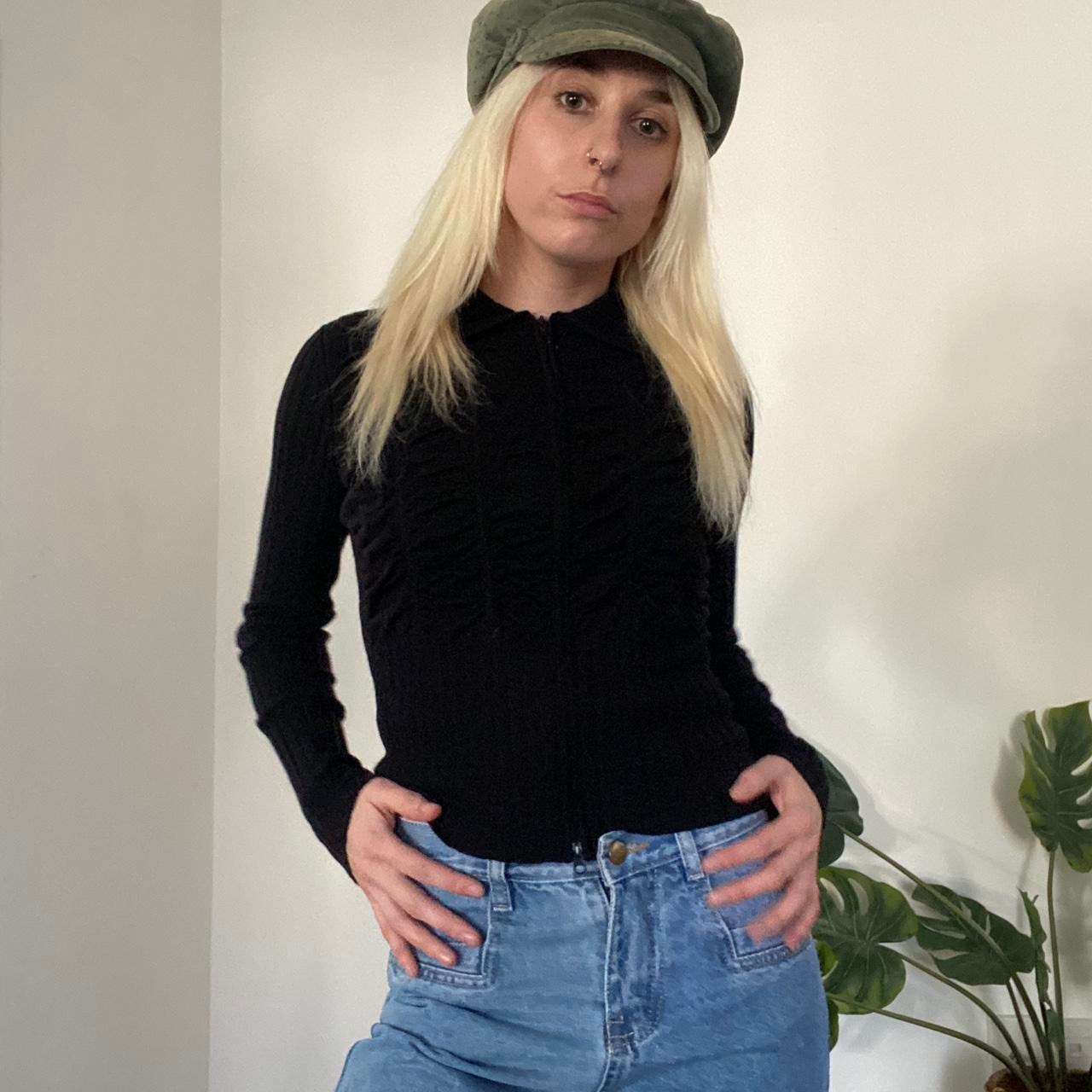 Y2K Black ruched turtleneck zip up top