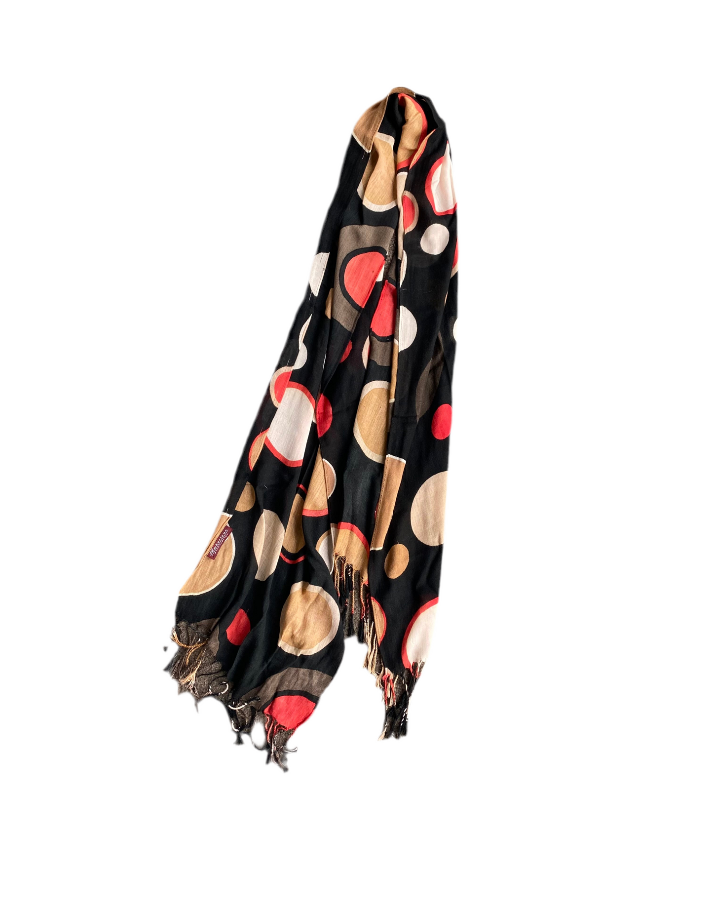 Funky circle print black/tan/orange scarf