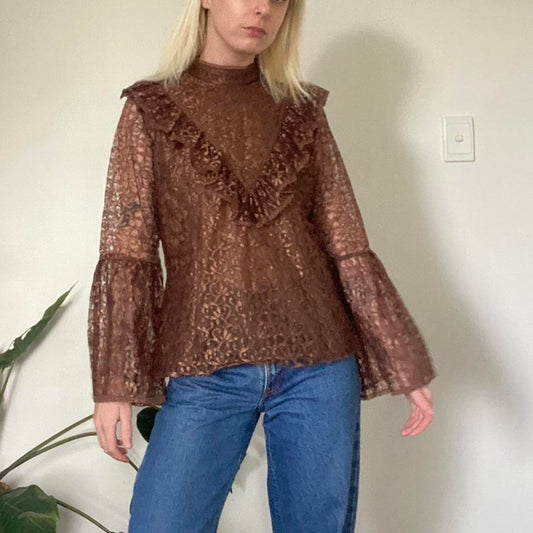Vintage brown lace blouse