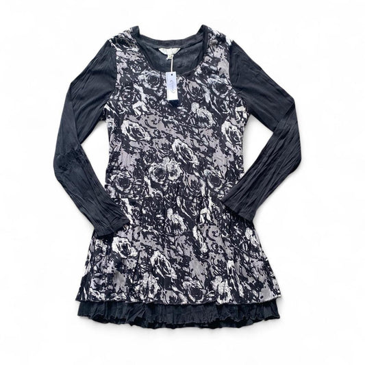 Beautiful Black & grey floral print dress with ruffle hem