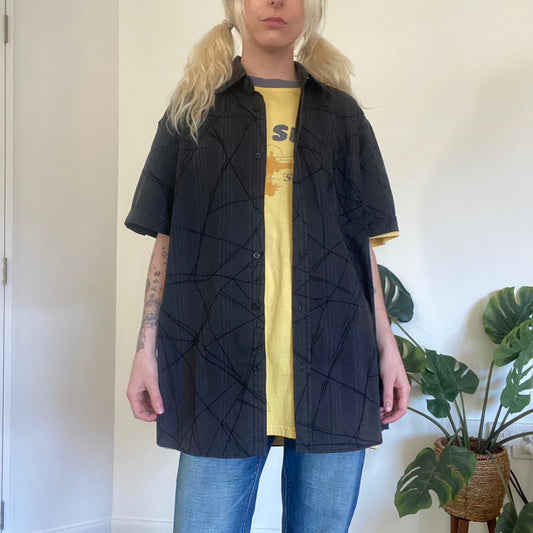Y2K dark grey pinstripe button up shirt
