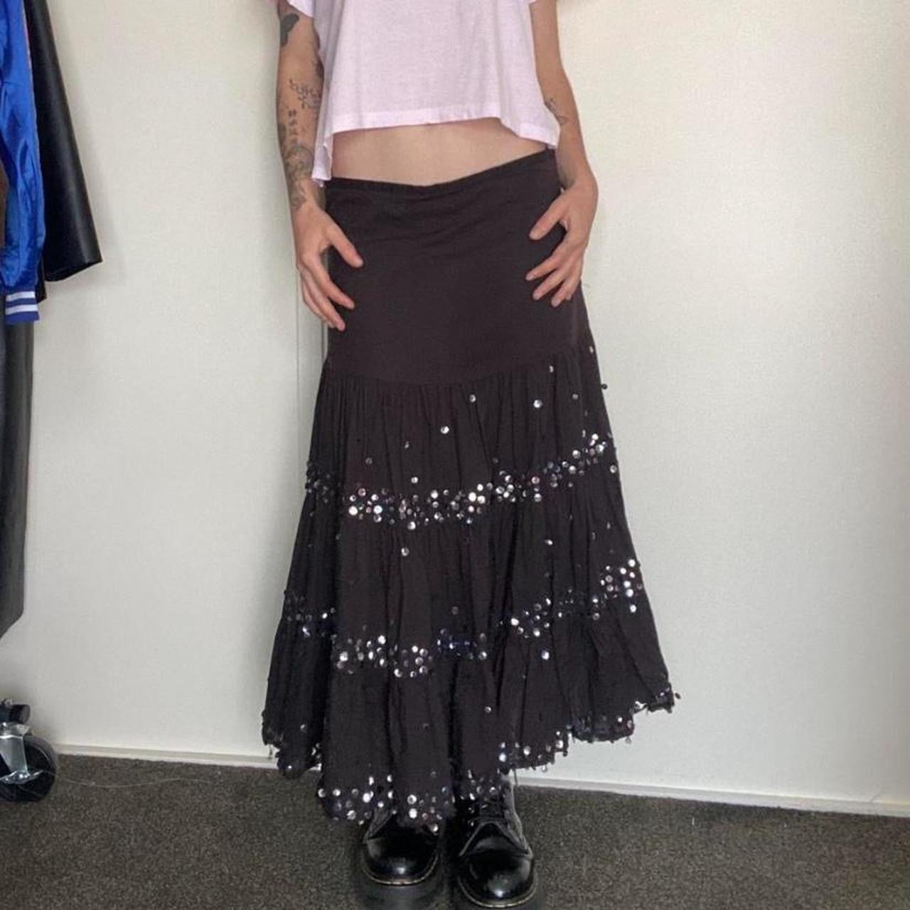 Y2K Brown fairy pleated maxi skirt with sequins
