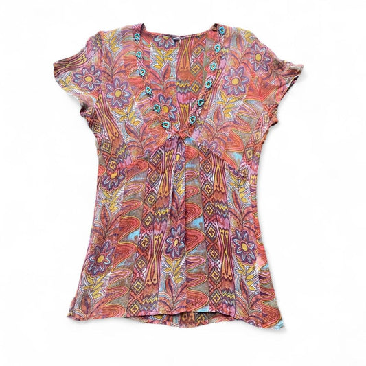 Y2K silk multicoloured boho top