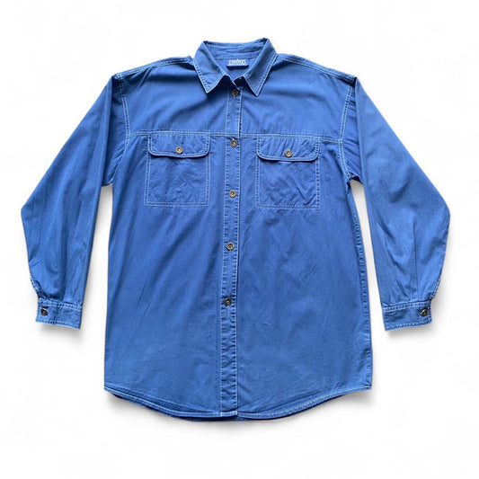 Blue denim style button up shirt