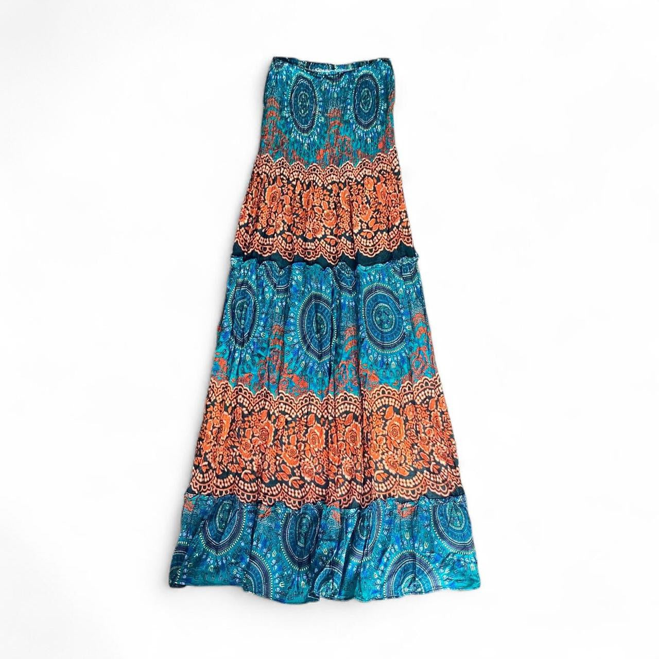 Super gorgeous floral teal and orange boho maxi dress