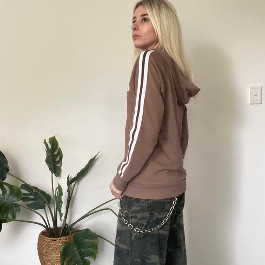 Y2K brown striped sport zip up jacket