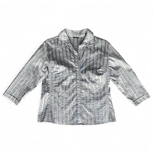 90s grey and blue stripe fitted button up